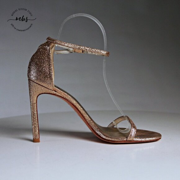 EUC Stuart Weitzman Nudist Glitter Heels in Gold Women 6.5 - Picture 8 of 13